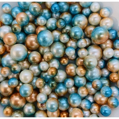 Жемчужины микс сине-оранжево-белые для украшения слаймов  (20 грамм)
